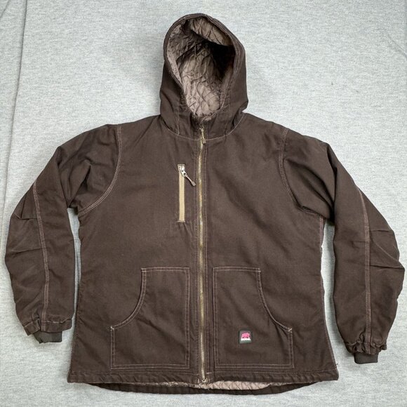 Berne Coat Womens Brown Quilted Lining Jacket Inner Pockets Hooded Full Zip 2XL - Picture 3 of 16